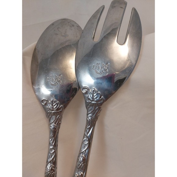 Vintage Lenox Salad Spoon Fork Server Set Aluminum Grapes Leaves 11.5” - Picture 6 of 10
